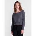 thumbnail image 1 of No Boundaries Banded Hem Top with Long Sleeves, Women's XXS-XXL, 1 of 5