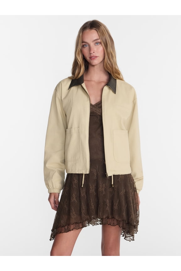 Cotton Twill Barn Jacket with Faux Leather Collar, Women's XXS-4X