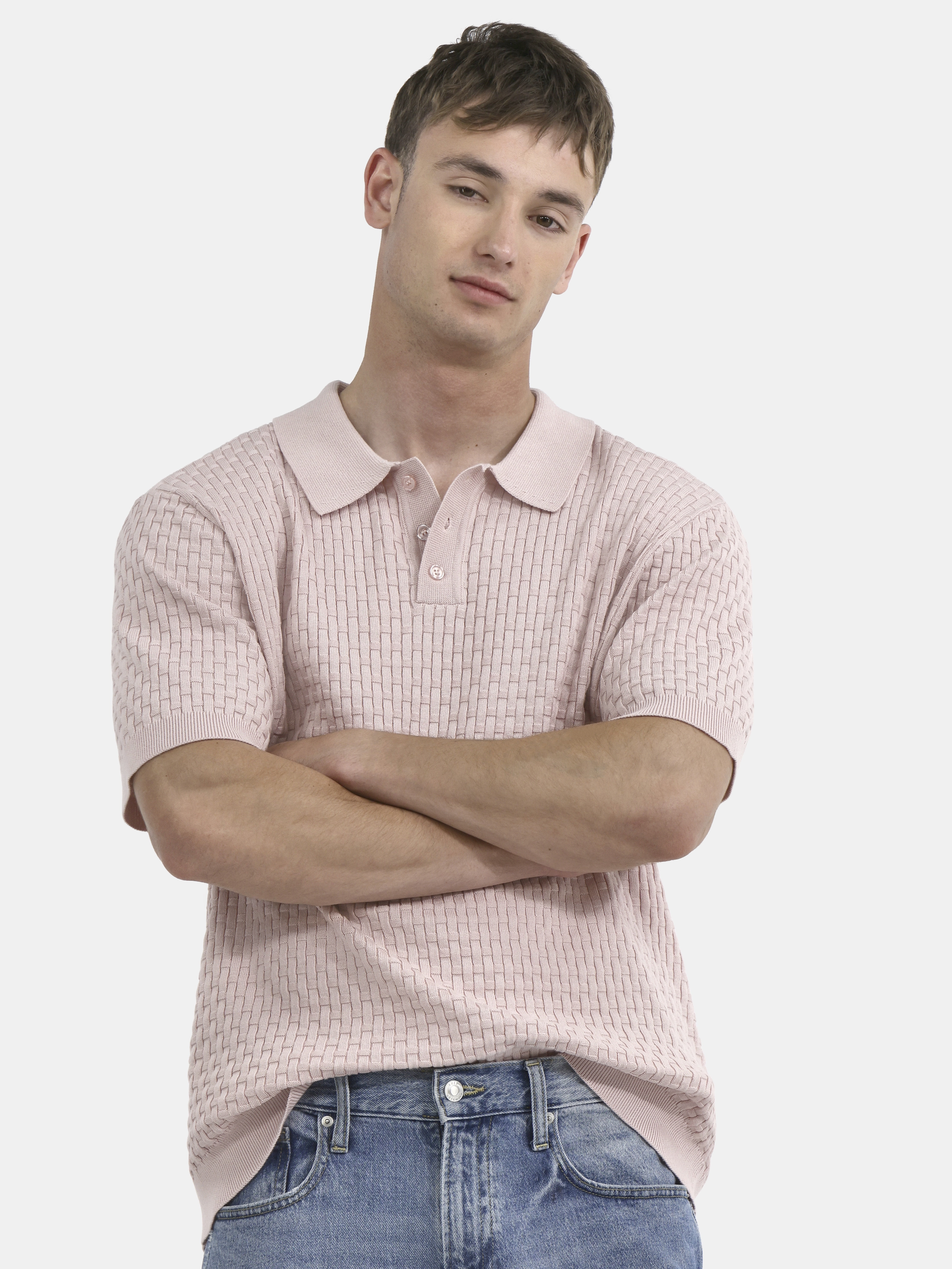 No Boundaries Basket Stich Polo Sweater, Men's and Big Men's
