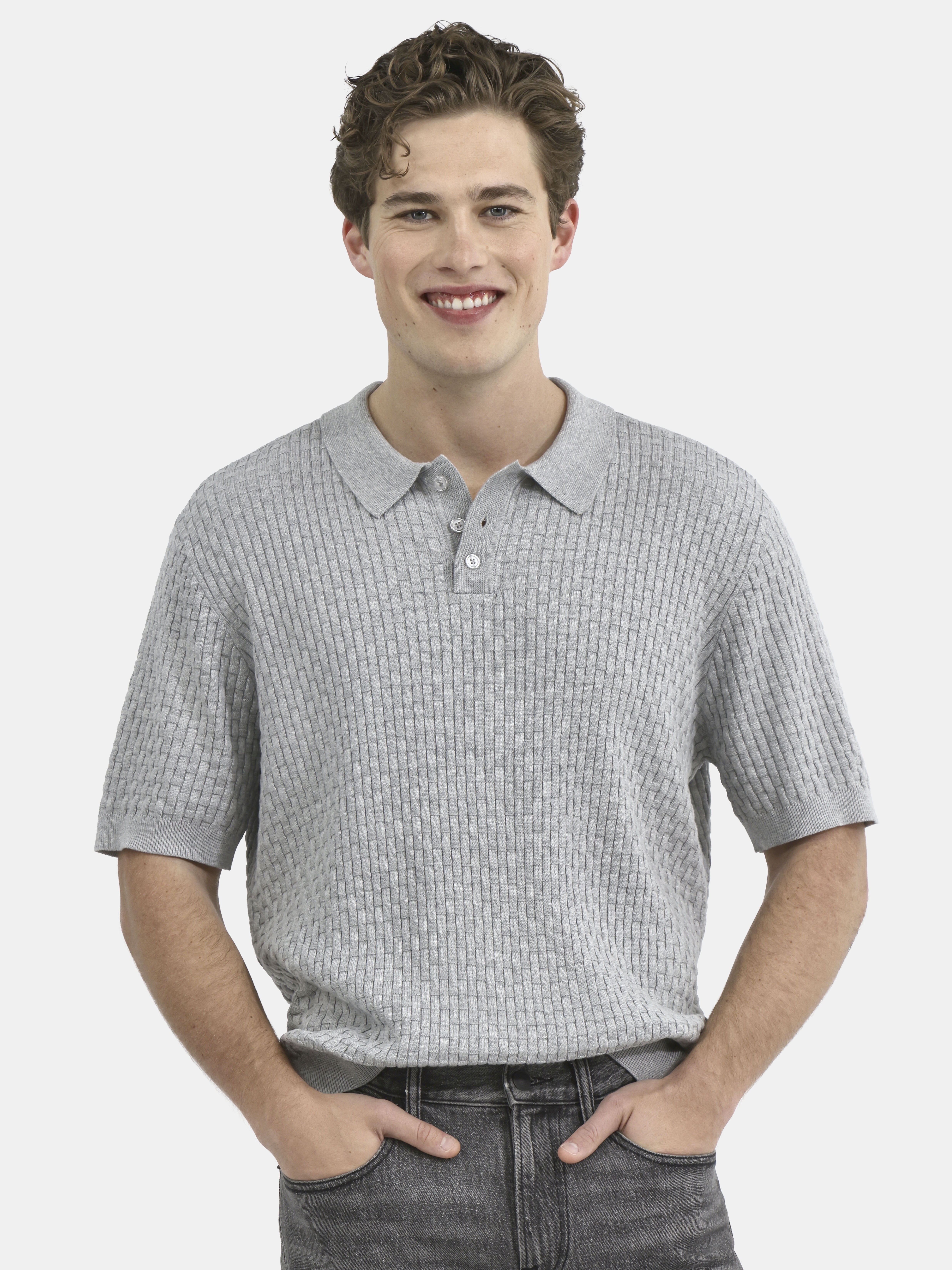 No Boundaries Basket Stich Polo Sweater, Men's and Big Men's