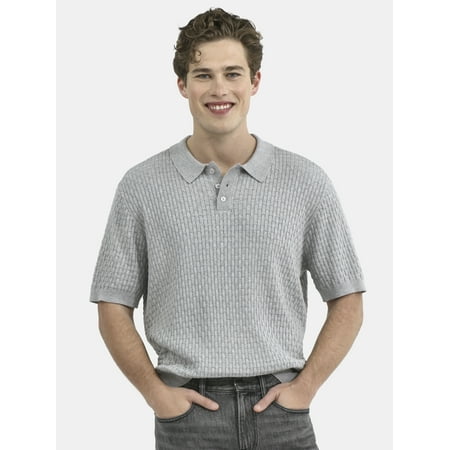 No Boundaries Basket Stich Polo Sweater, Men's and Big Men's