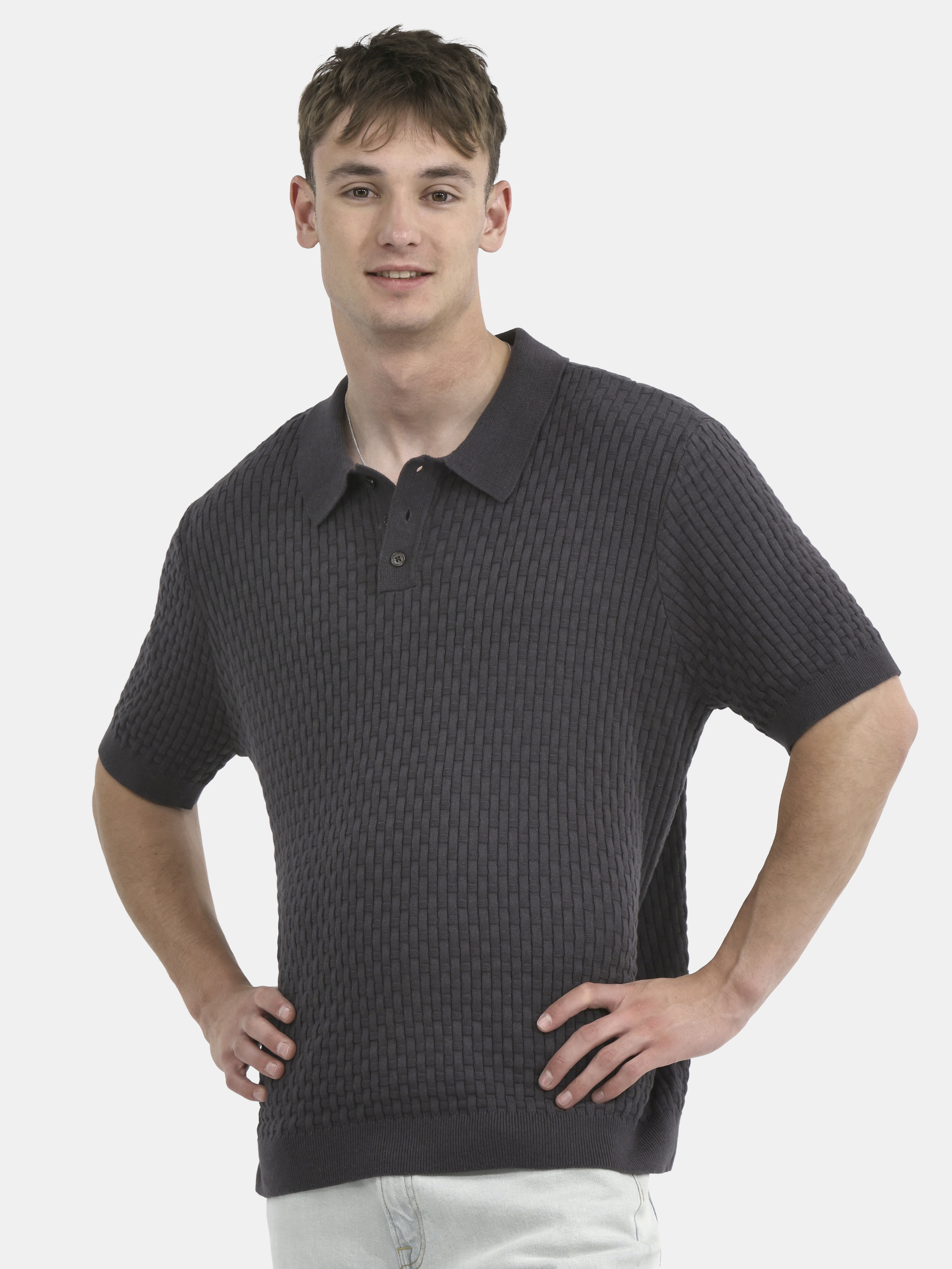 No Boundaries Basket Stich Polo Sweater, Men's and Big Men's