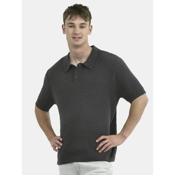 No Boundaries Basket Stich Polo Sweater, Men's and Big Men's