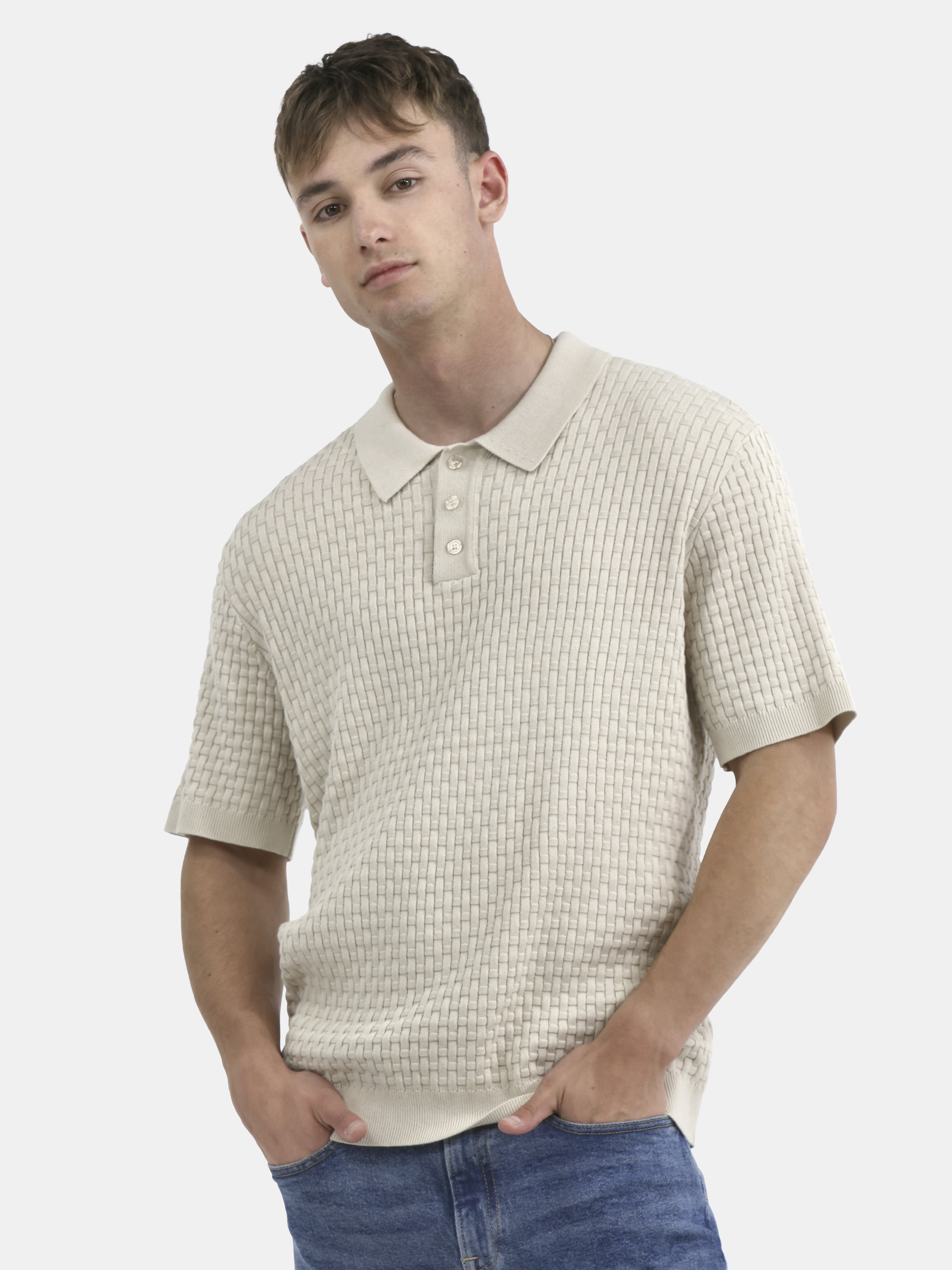 No Boundaries Basket Stich Polo Sweater, Men's and Big Men's