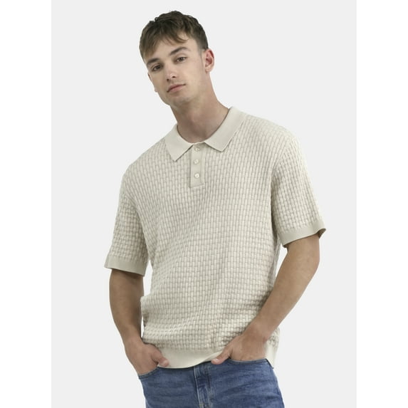 No Boundaries Basket Stich Polo Sweater, Men's and Big Men's