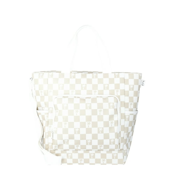 No Boundaries Beach Cooler Tote Bag, Natural Palm Check, Women’s