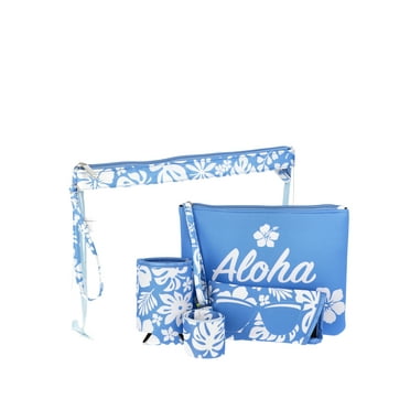 No Boundaries Beach Pouch Set, 5-Piece, Blue Floral