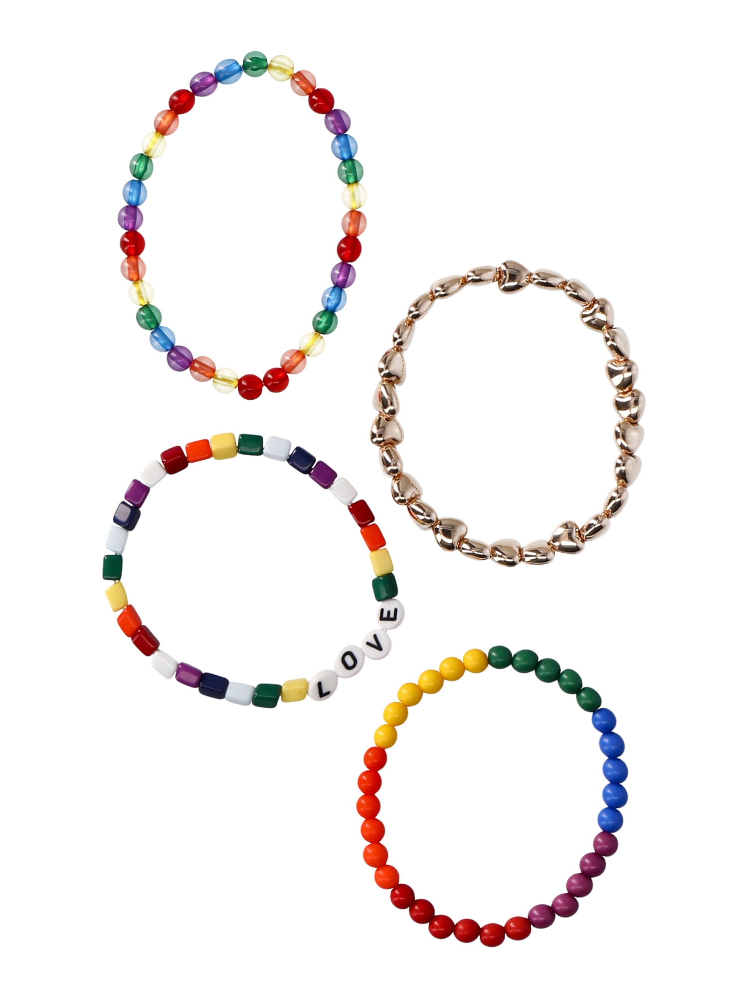 No Boundaries Beaded Stretch Bracelet Set, 4 Pack, Women’s