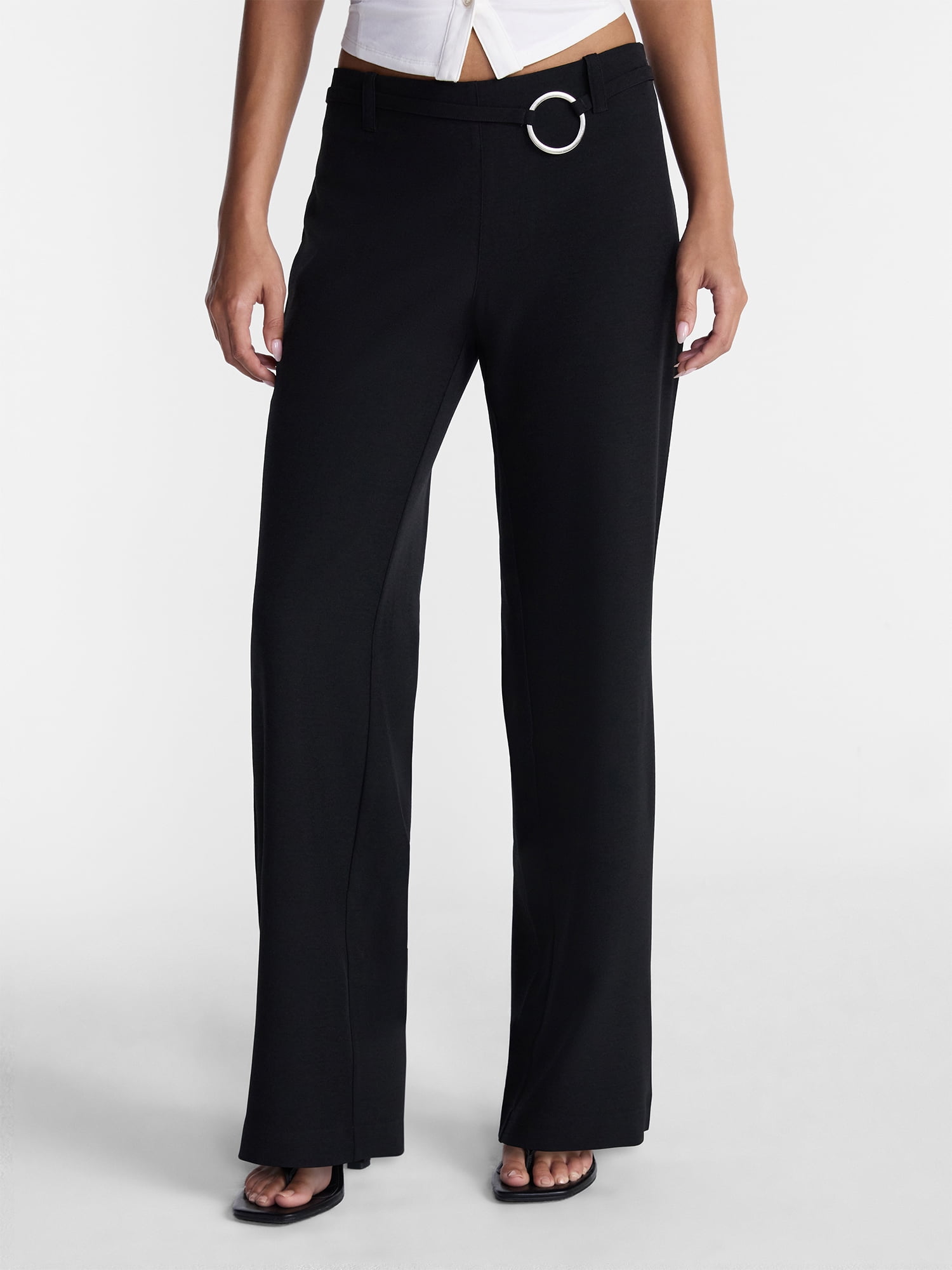 No Boundaries Belted Woven Trousers, 31.5" Inseam, Women's XXS-XXL