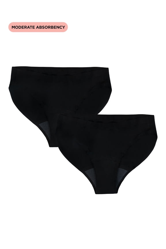 Bikini Moderate Absorbency Period Underwear, 2-Pack, Women’s Sizes XS-XXL
