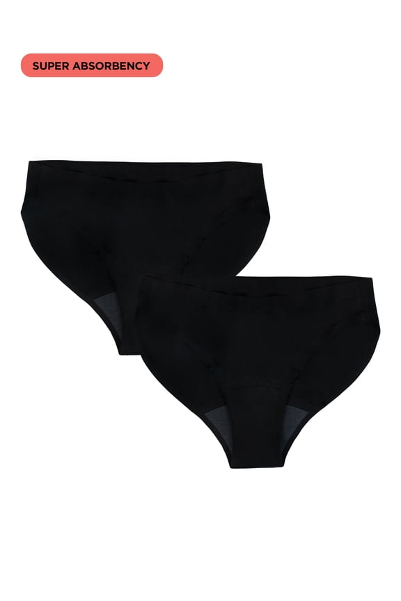 Bikini Super Absorbency Period Underwear, 2-Pack, Womens Sizes XS-XXL