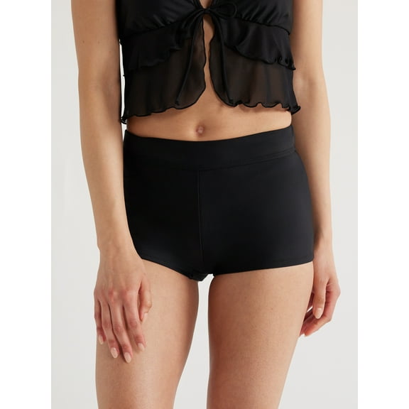 No Boundaries Black Boyshort Swim Bottoms, Sizes XXS - XXL