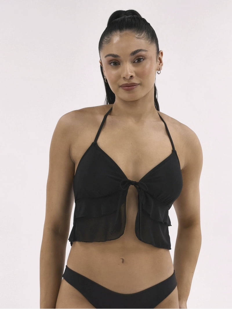 No Boundaries Women's Flyaway Mesh Halter Tankini Swim Top Sizes