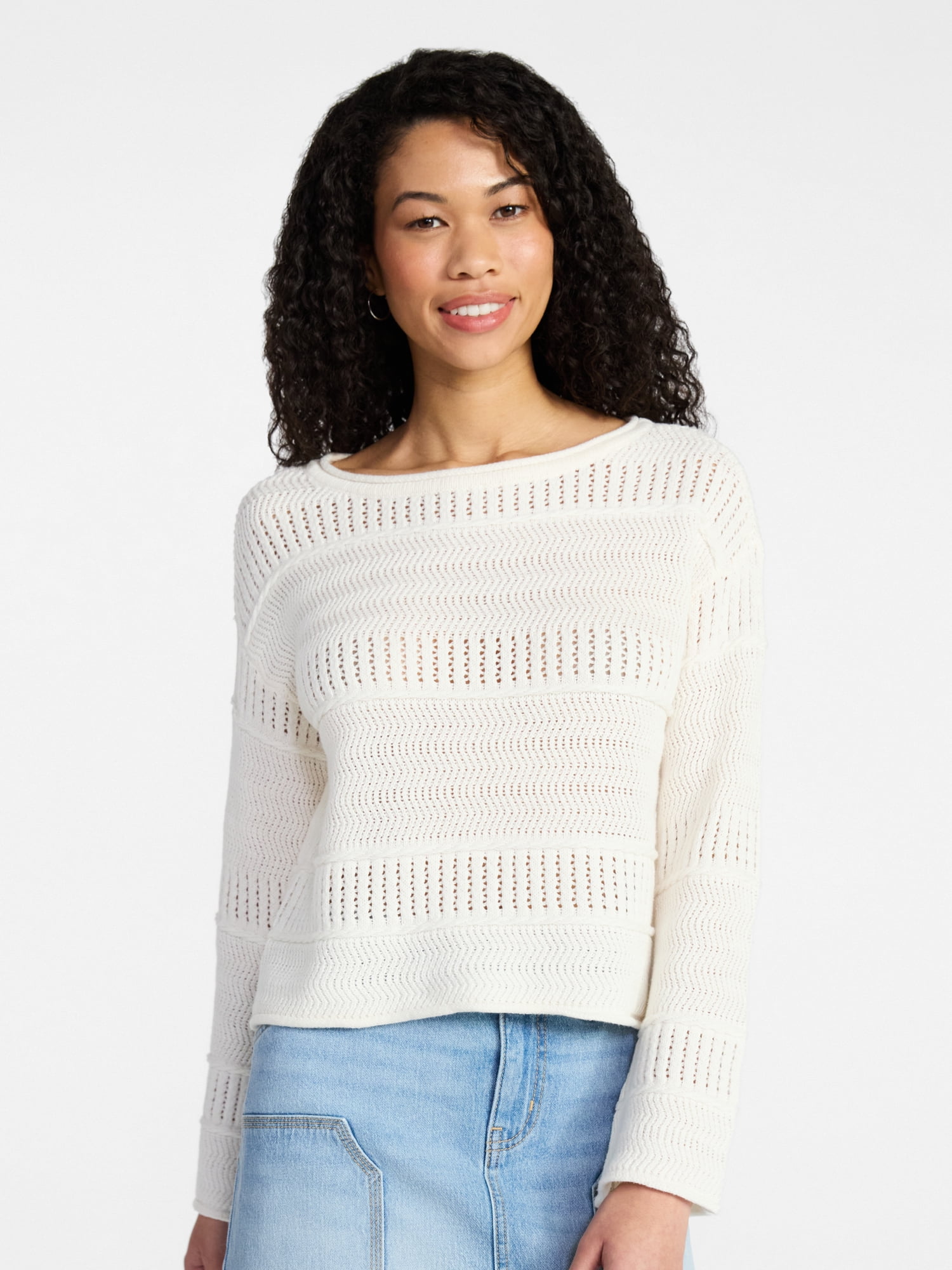 No Boundaries Boat Neck Pullover Sweater, Midweight, Women's XXS
