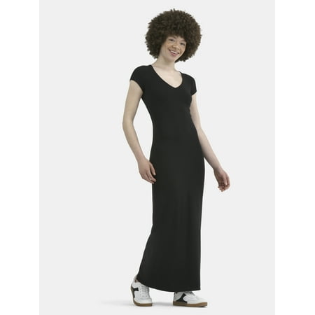 No Boundaries Bodycon Maxi Dress with Cap Sleeves, Women's