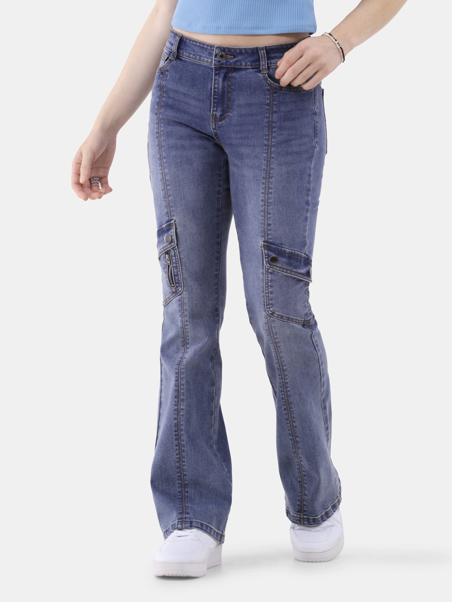 【NONCODE】Terrion Stud Bootcut Pants No Boundaries Bootcut Cargo Pants - 33 Inseam - Walmart.com