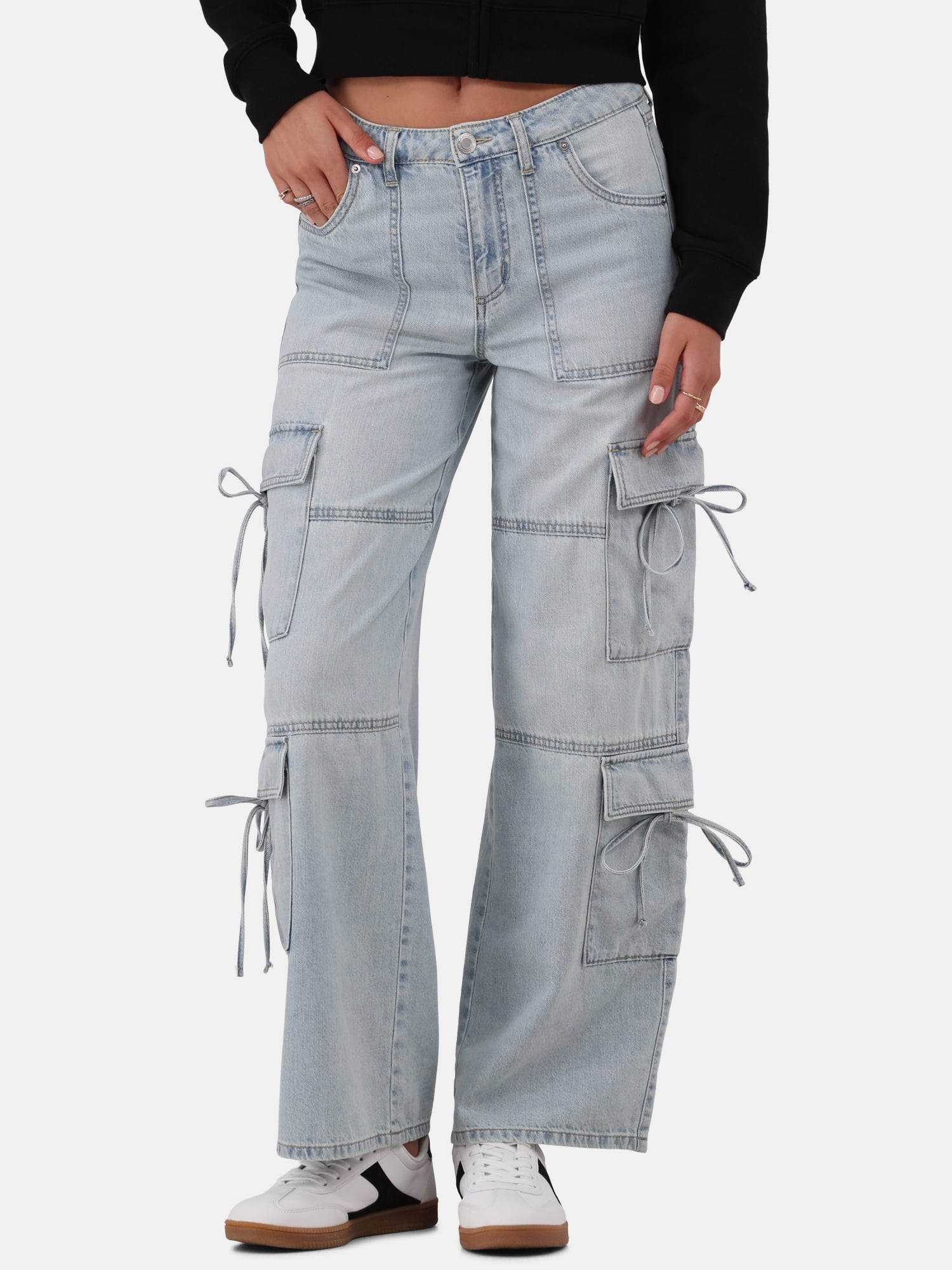 No Boundaries Bow Cargo Jeans, 30.5” Inseam, Women's and No Boundaries Bow Cargo Jeans, 30.5” Inseam, Women's and
