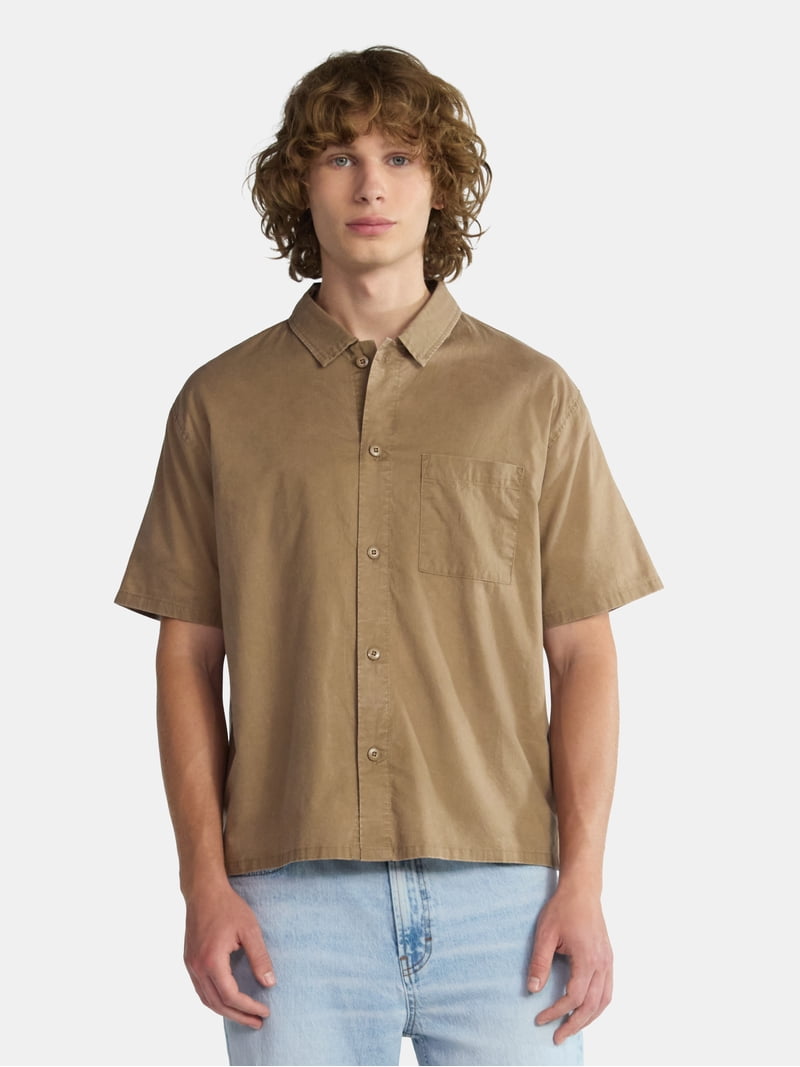 No Boundaries Boxy Button Down Shirt with Short Sleeves, Men's and Big Men's, Size: 4XL, Brown No Boundaries Boxy Button Down Shirt with Short Sleeves, Men's and Big Men's, Size: 4XL, Brown