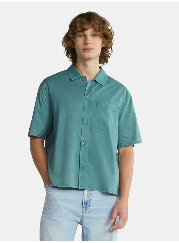 Boxy Button Down Shirt with Short Sleeves, Men's and Big Men's
