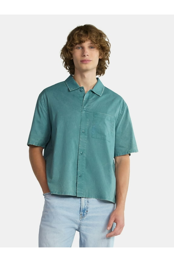 Boxy Button Down Shirt with Short Sleeves, Men's and Big Men's