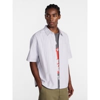 No Boundaries Men's Cotton Short Sleeve Boxy Fit Oxford Shirt (Size: S, Gravel)