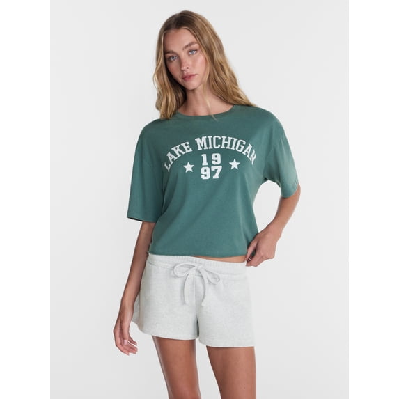 No Boundaries Boxy Cropped Graphic Tee, Women's XXS-XXL