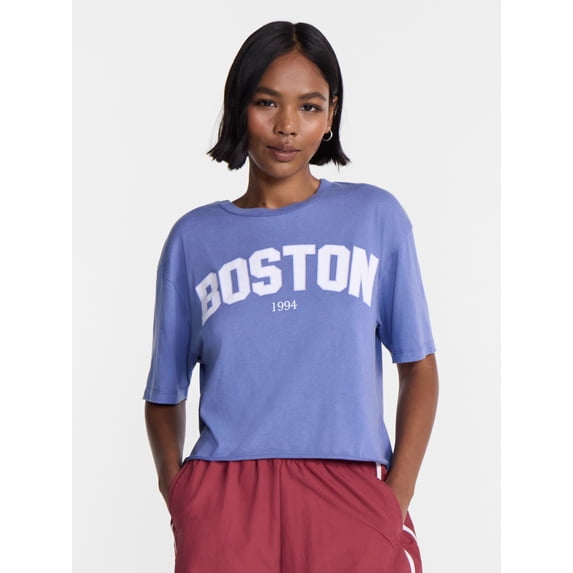 No Boundaries Boxy Cropped Graphic Tee, Women's XXS-XXL