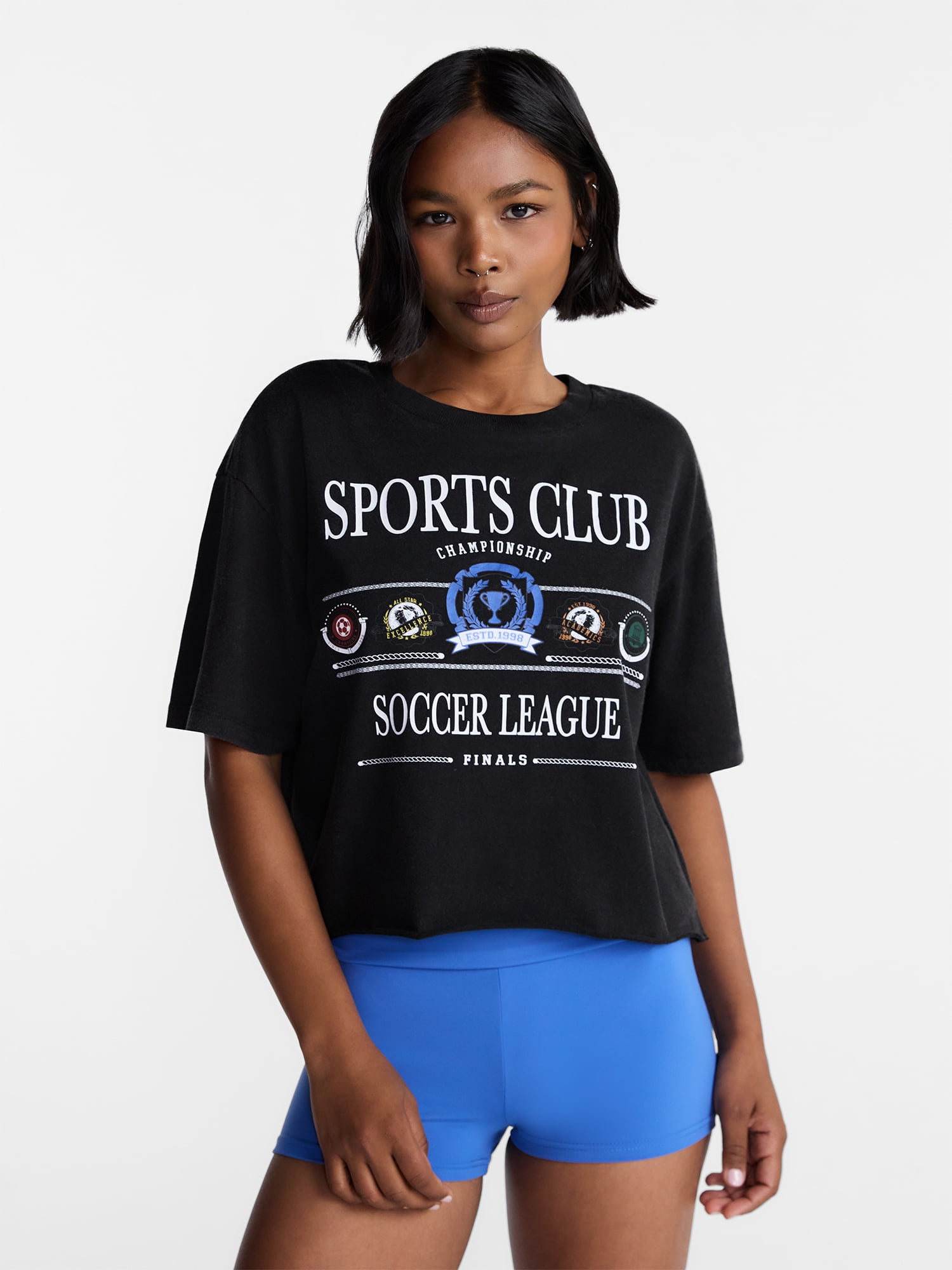 No Boundaries Boxy Cropped Graphic Tee, Women's and Women's Plus XXS-4X