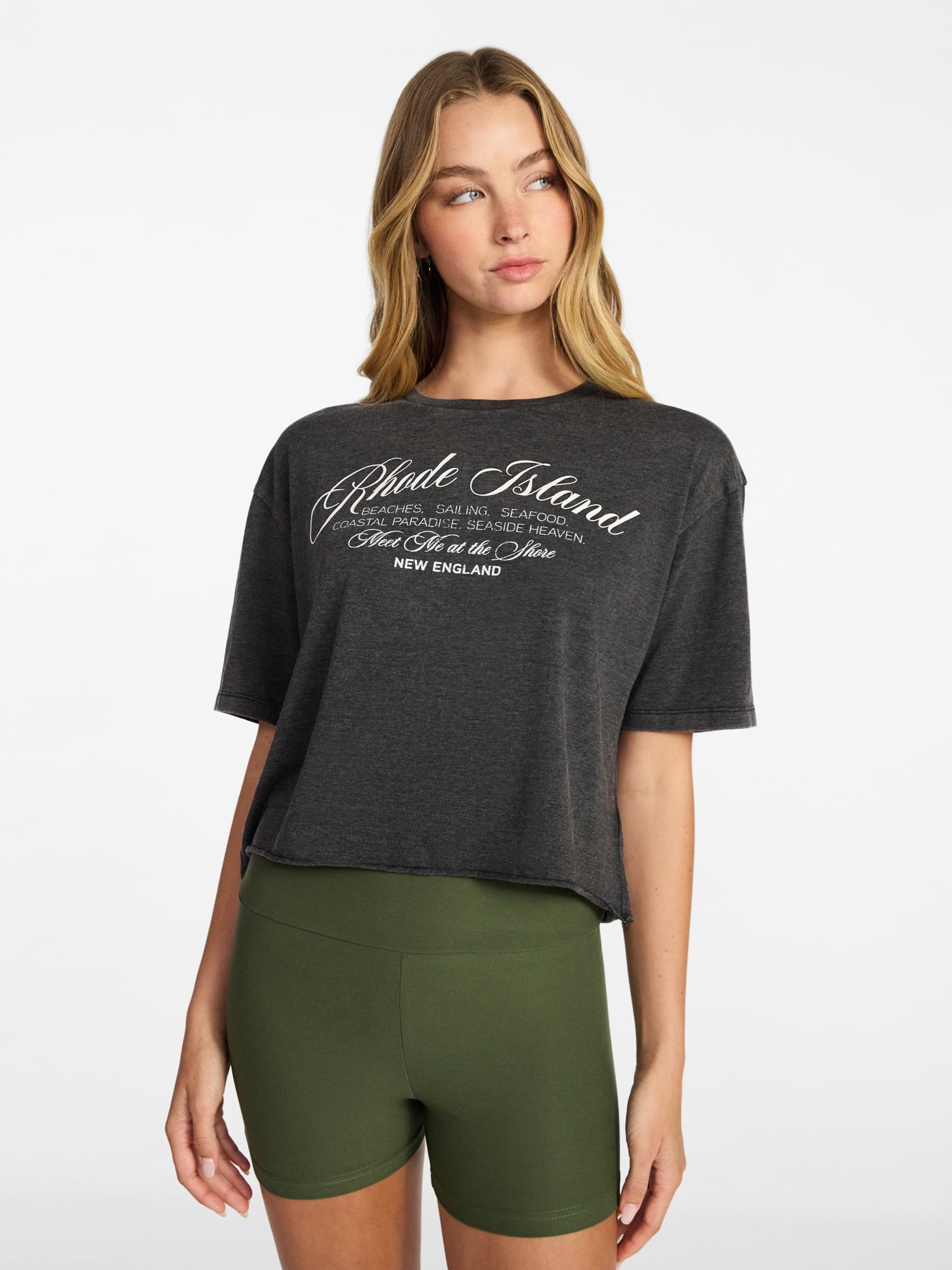 No Boundaries Boxy Cropped Graphic Tee, Women's XXS-XXL