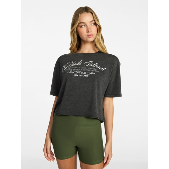 No Boundaries Boxy Cropped Graphic Tee, Women's XXS-XXL