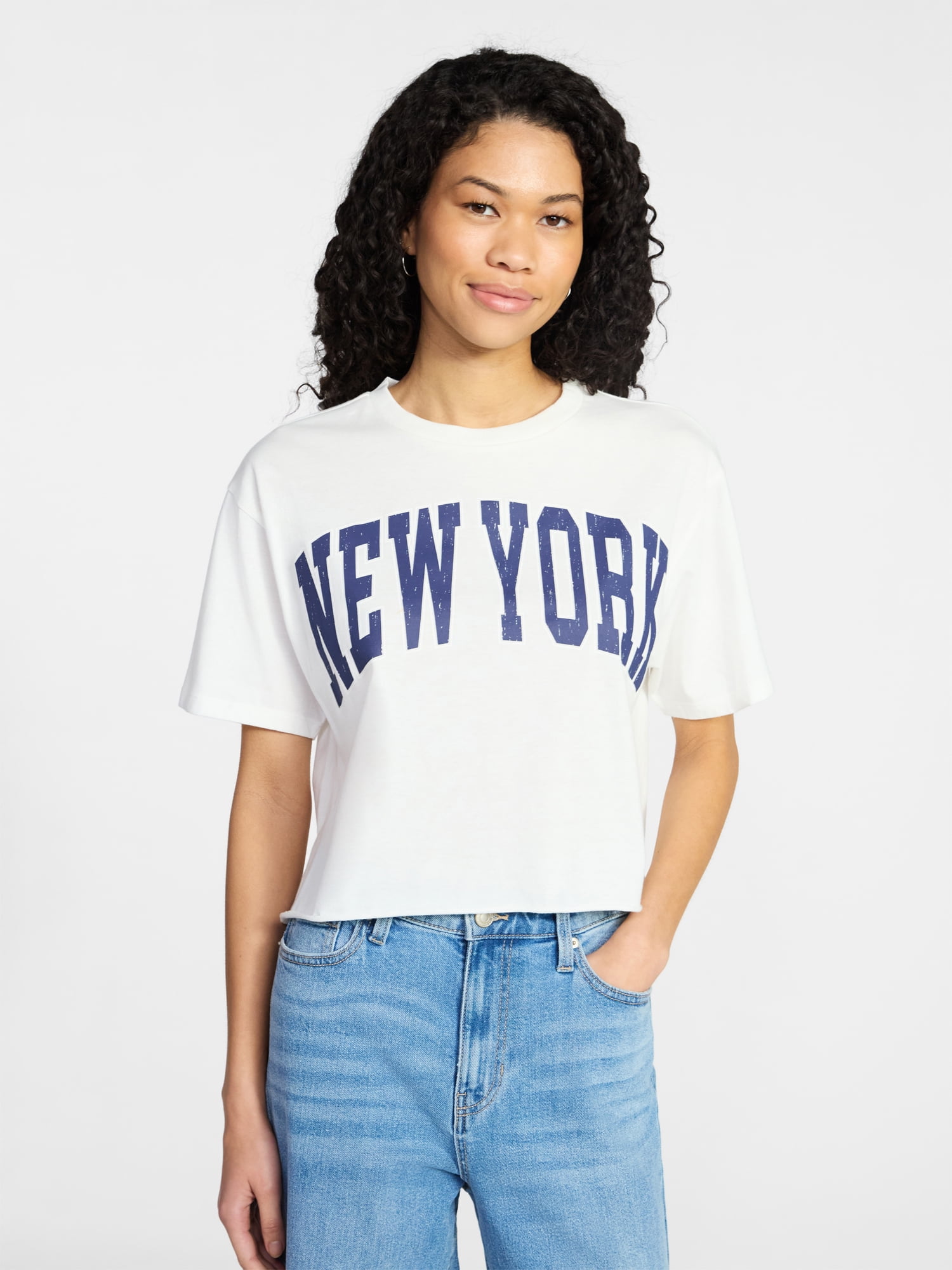 No Boundaries Boxy Cropped Graphic Tee, Women's XXS-XXL