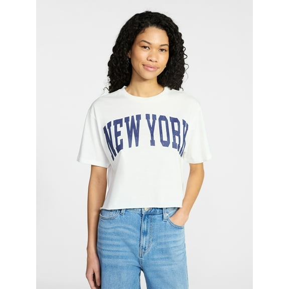 No Boundaries Boxy Cropped Graphic Tee, Women's XXS-XXL