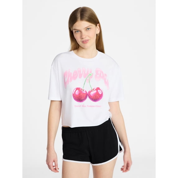 No Boundaries Boxy Cropped Graphic Tee, Women's XXS-XXL