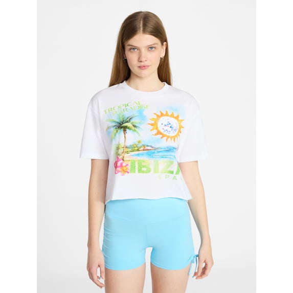 No Boundaries Boxy Cropped Graphic Tee, Women's XXS-XXL