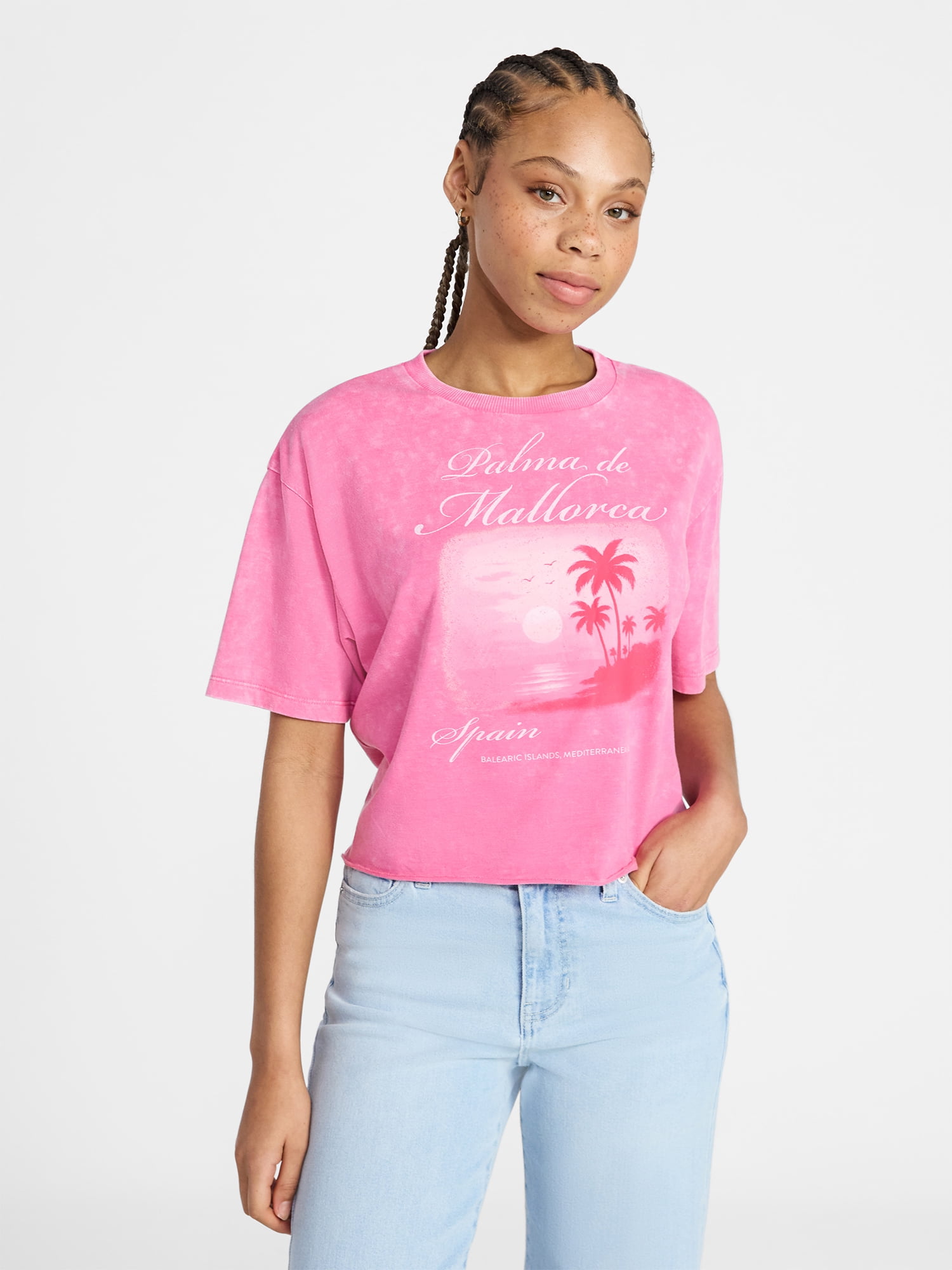 No Boundaries Boxy Cropped Graphic Tee, Women's XXS-XXL