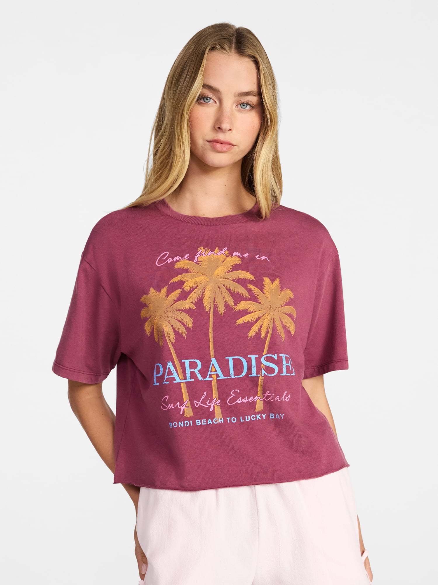 No Boundaries Boxy Cropped Graphic Tee, Women's XXS-XXL