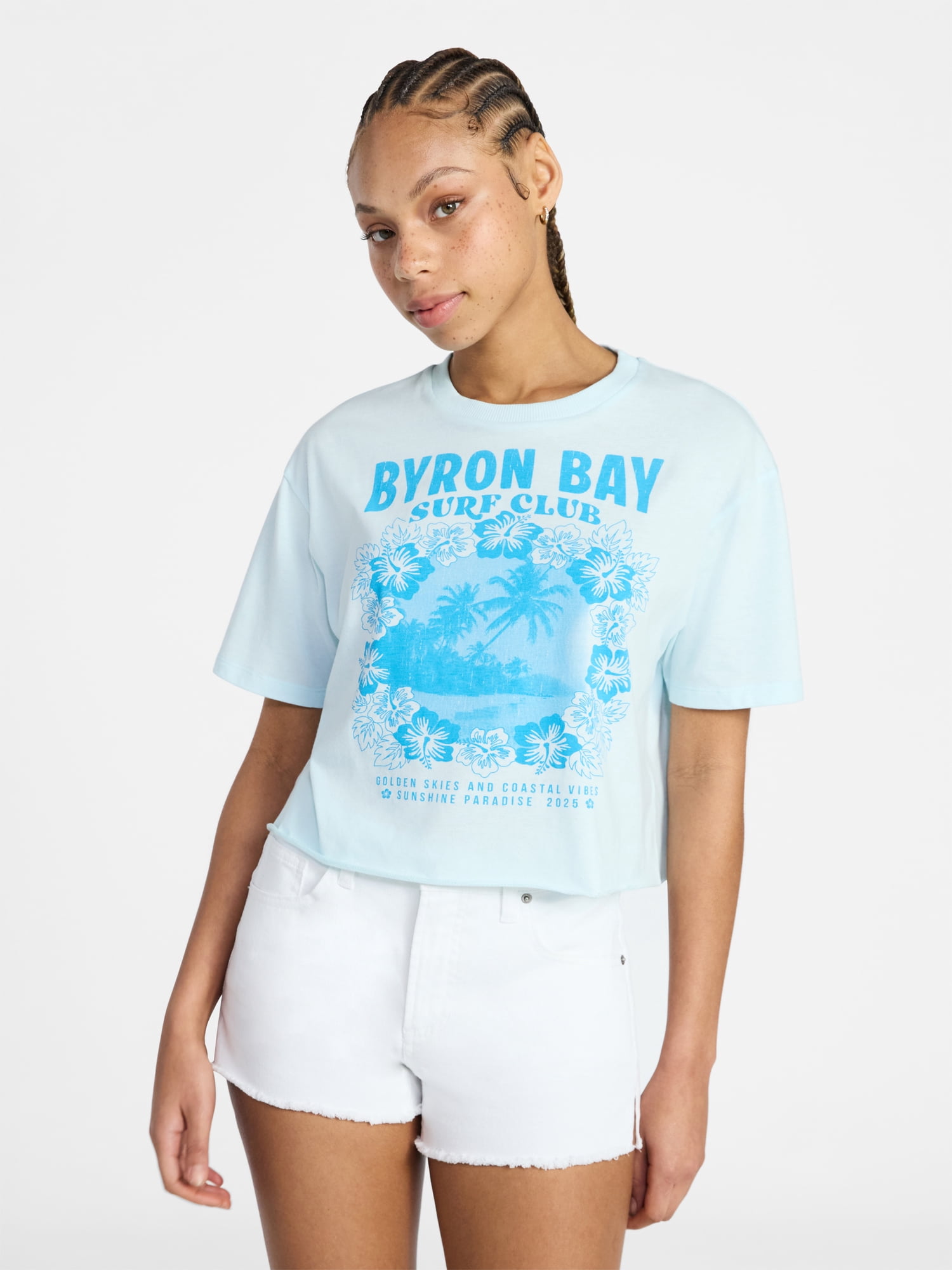 No Boundaries Boxy Cropped Graphic Tee, Women's XXS-XXL - Walmart.com