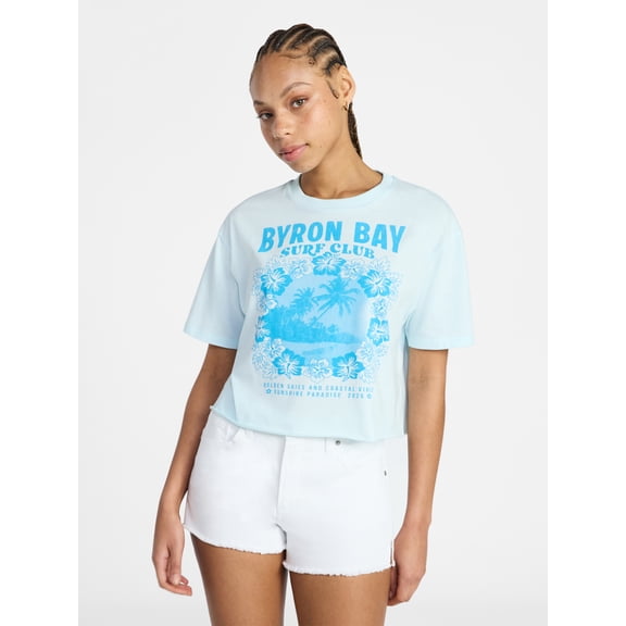 No Boundaries Boxy Cropped Graphic Tee, Women's XXS-XXL