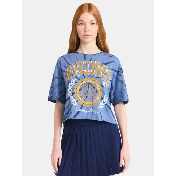 No Boundaries Boxy Cropped Graphic Tee with Short Sleeves, Women's