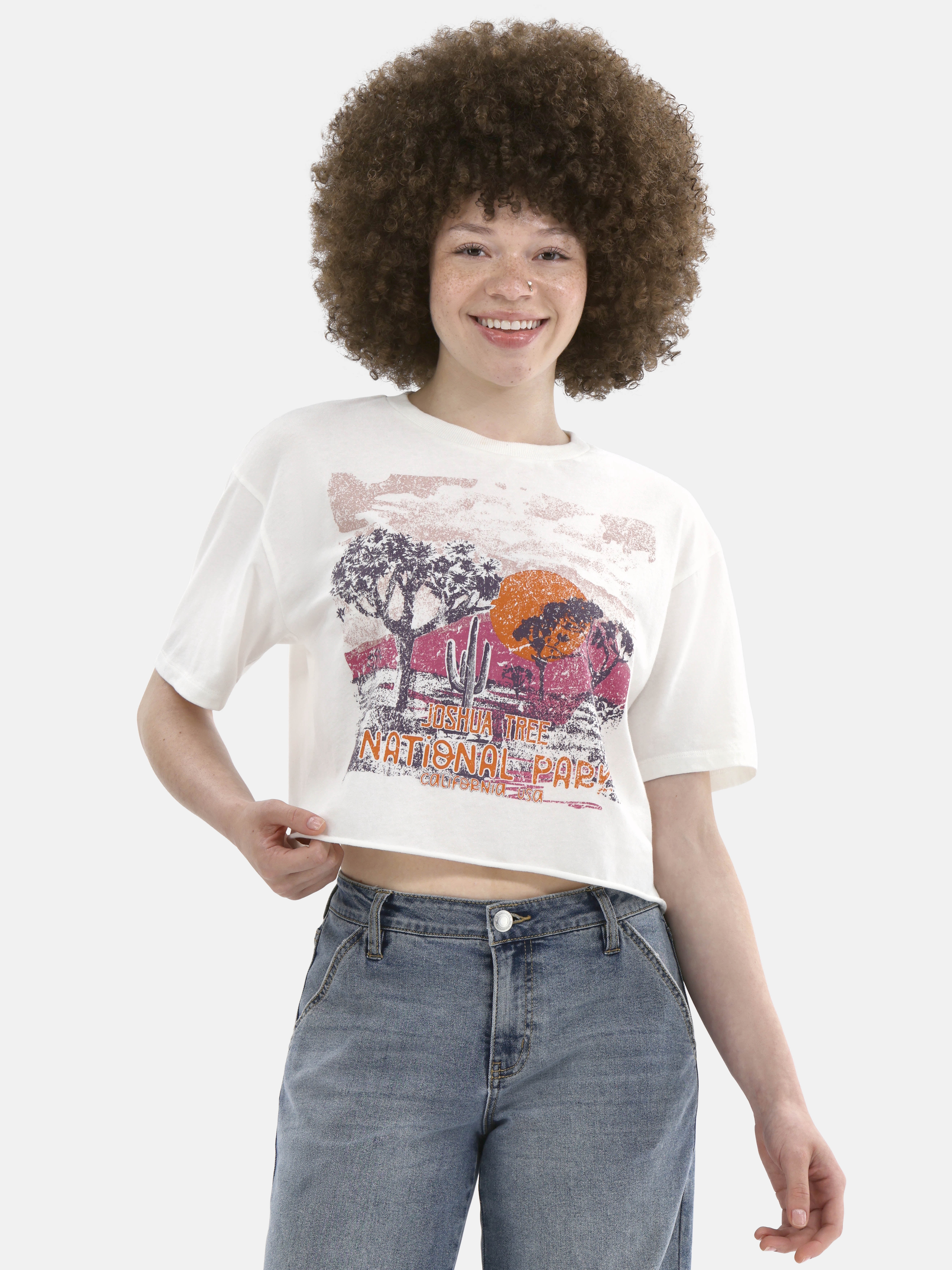 Boxy Cropped Graphic Tee with Short Sleeves, Women's