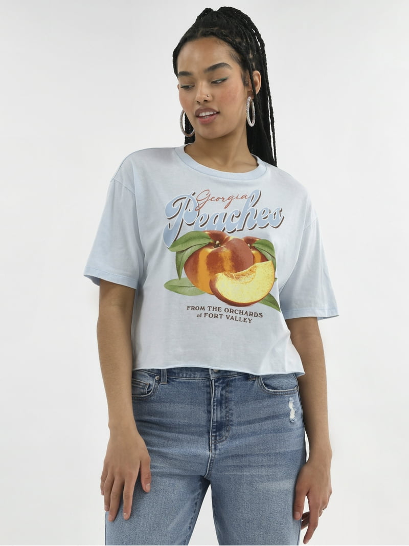 No Boundaries Boxy Cropped Graphic Tee with Short Sleeves