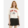 thumbnail image 1 of No Boundaries Boxy Cropped Graphic Tee with Short Sleeves, Women's, 1 of 3