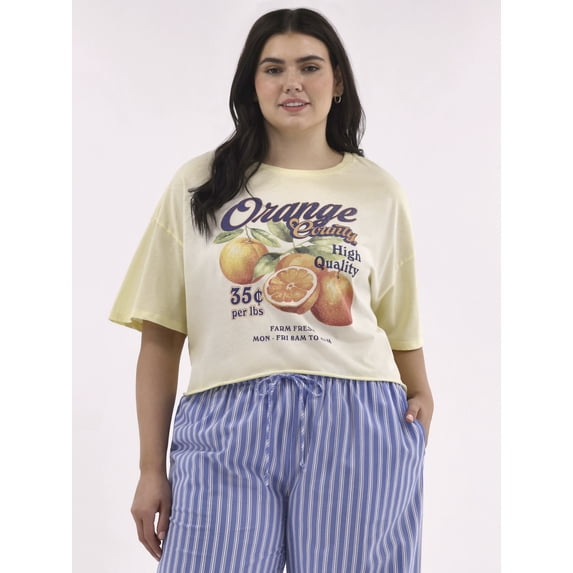 No Boundaries Boxy Cropped Washed Graphic Tee, Women's and Women's Plus