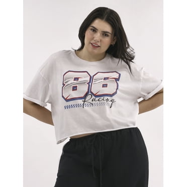 No Boundaries Boxy Cropped Washed Graphic Tee, Women's and Women's Plus