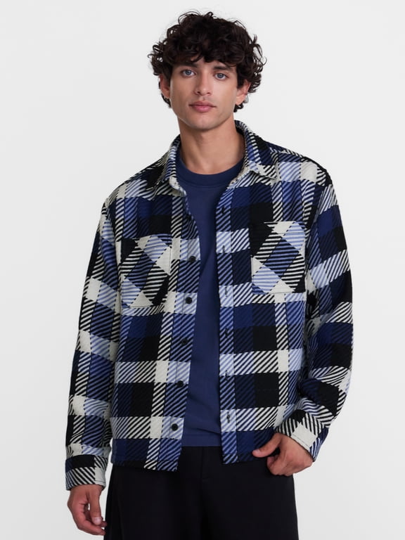 Boxy Fit Plaid Shacket, Men's XS-4XLT