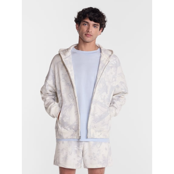 No Boundaries Boxy Oversized Fit Fleece Zip Hoodie Sweatshirt with Long Sleeves, Men's XS-4XLT