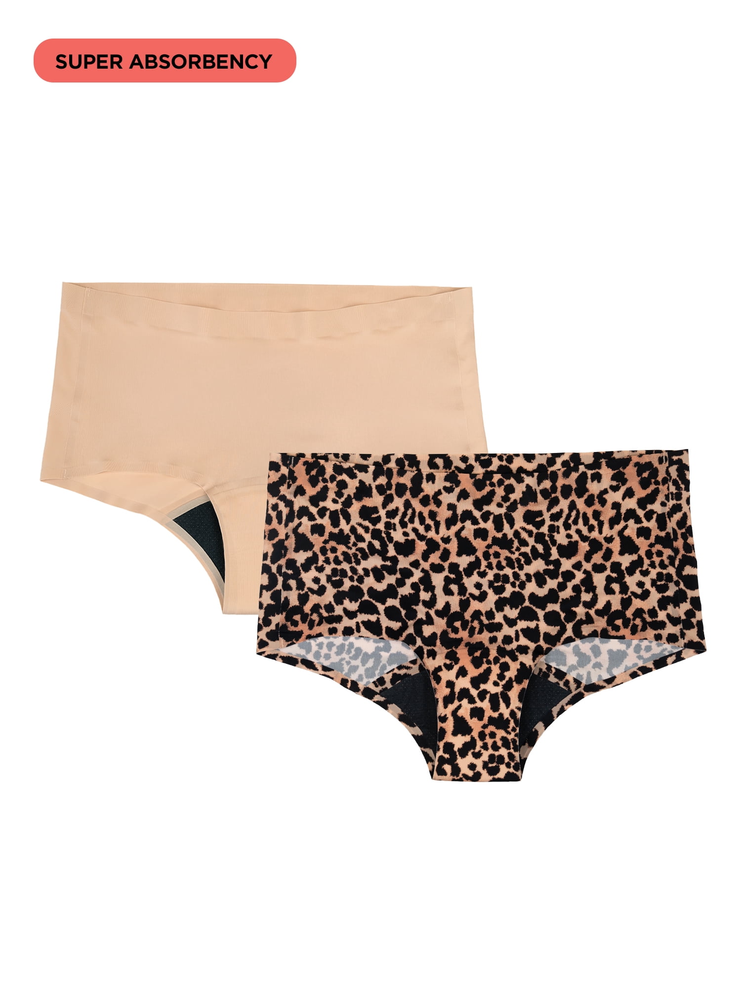 No Boundaries Boyshort Super Absorbency Period Underwear, 2-Pack, Women’s Sizes XS-XXL