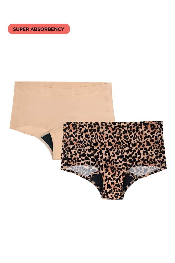 Boyshort Super Absorbency Leakproof Period Underwear, XS - XXL, 2 Pack
