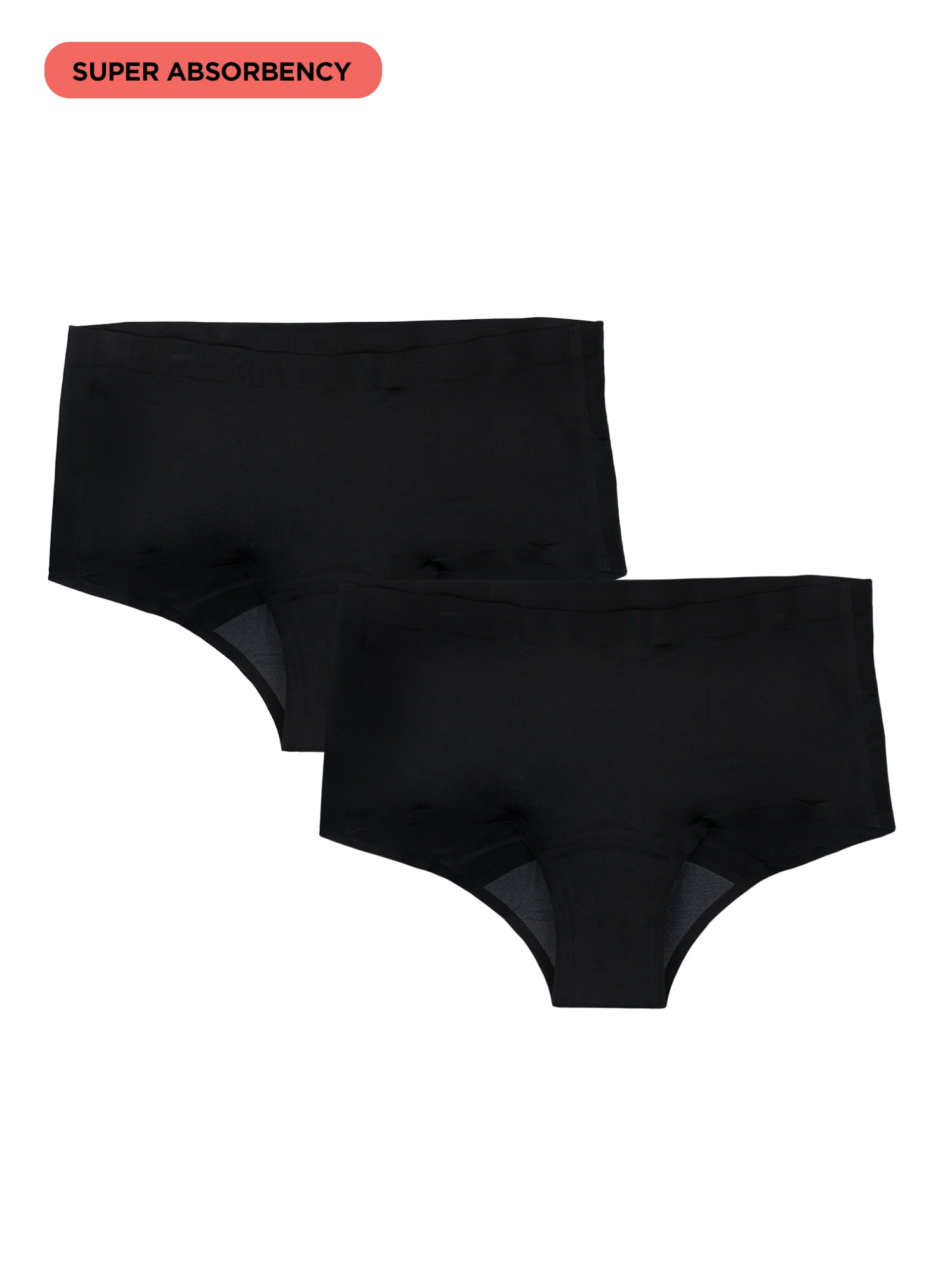 No Boundaries Boyshort Super Absorbency Period Underwear, 2-Pack, Women’s Sizes XS-XXL