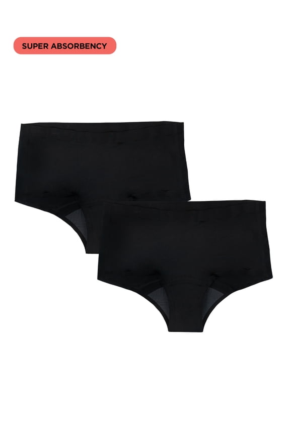 Boyshort Super Absorbency Period Underwear, 2-Pack, Womens Sizes XS-XXL